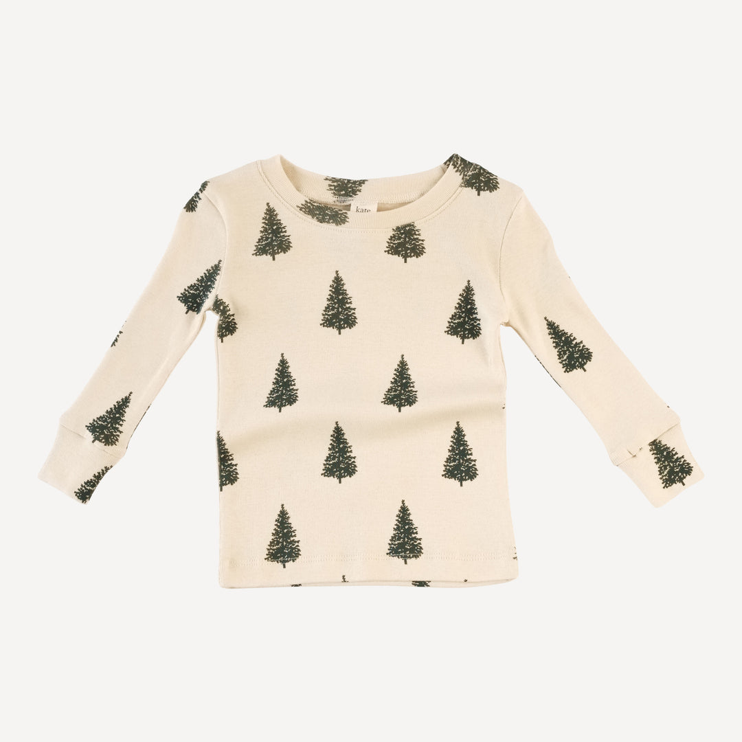 long sleeve crew neck pj set | forest pine | organic cotton flat rib