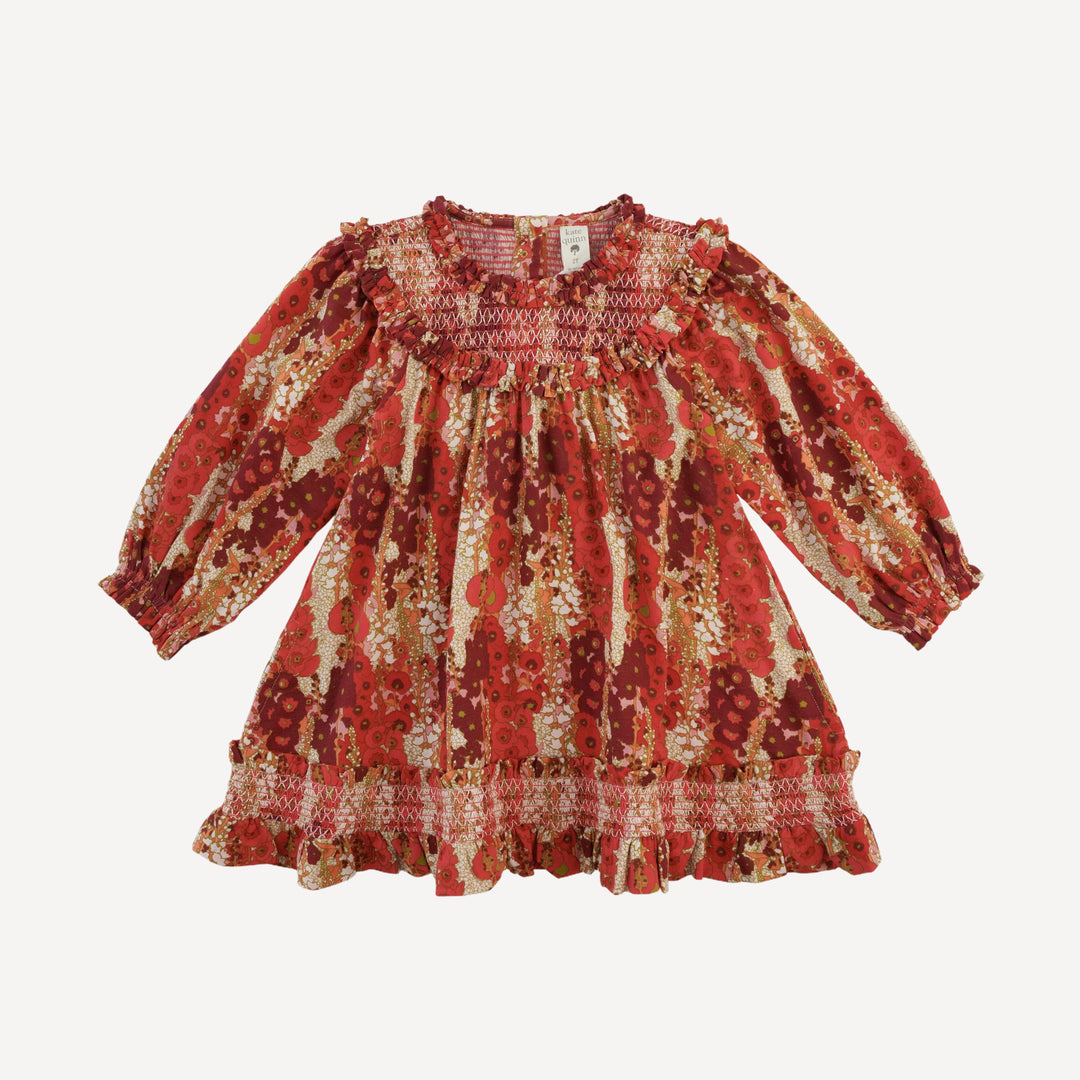 winnie long sleeve babydoll dress | red hollyhocks | bamboo