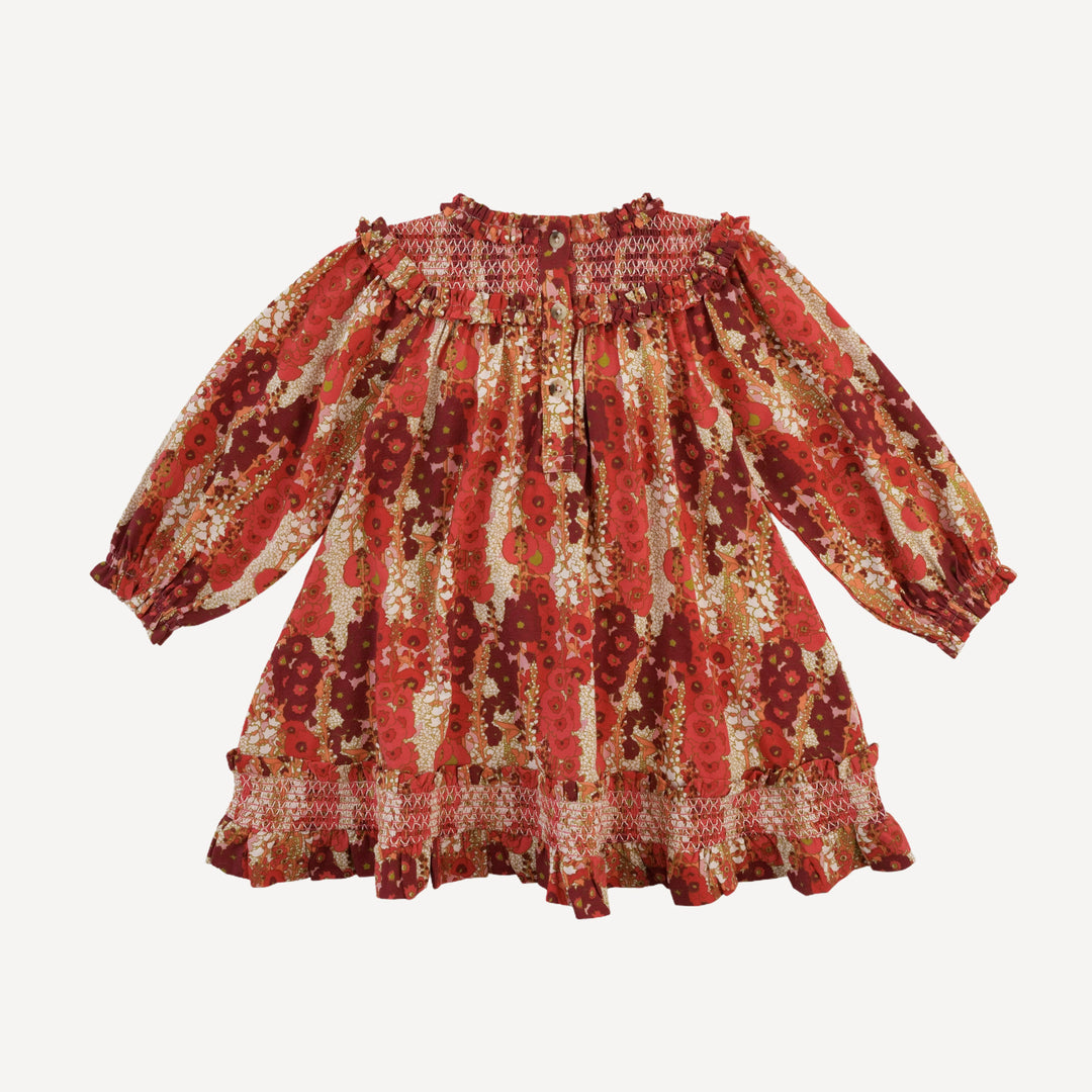 winnie long sleeve babydoll dress | red hollyhocks | bamboo