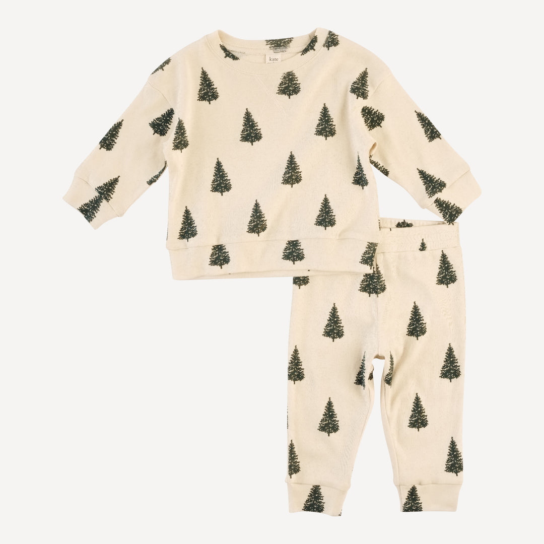 long sleeve cuffed jogger set | forest pine | organic cotton flat rib