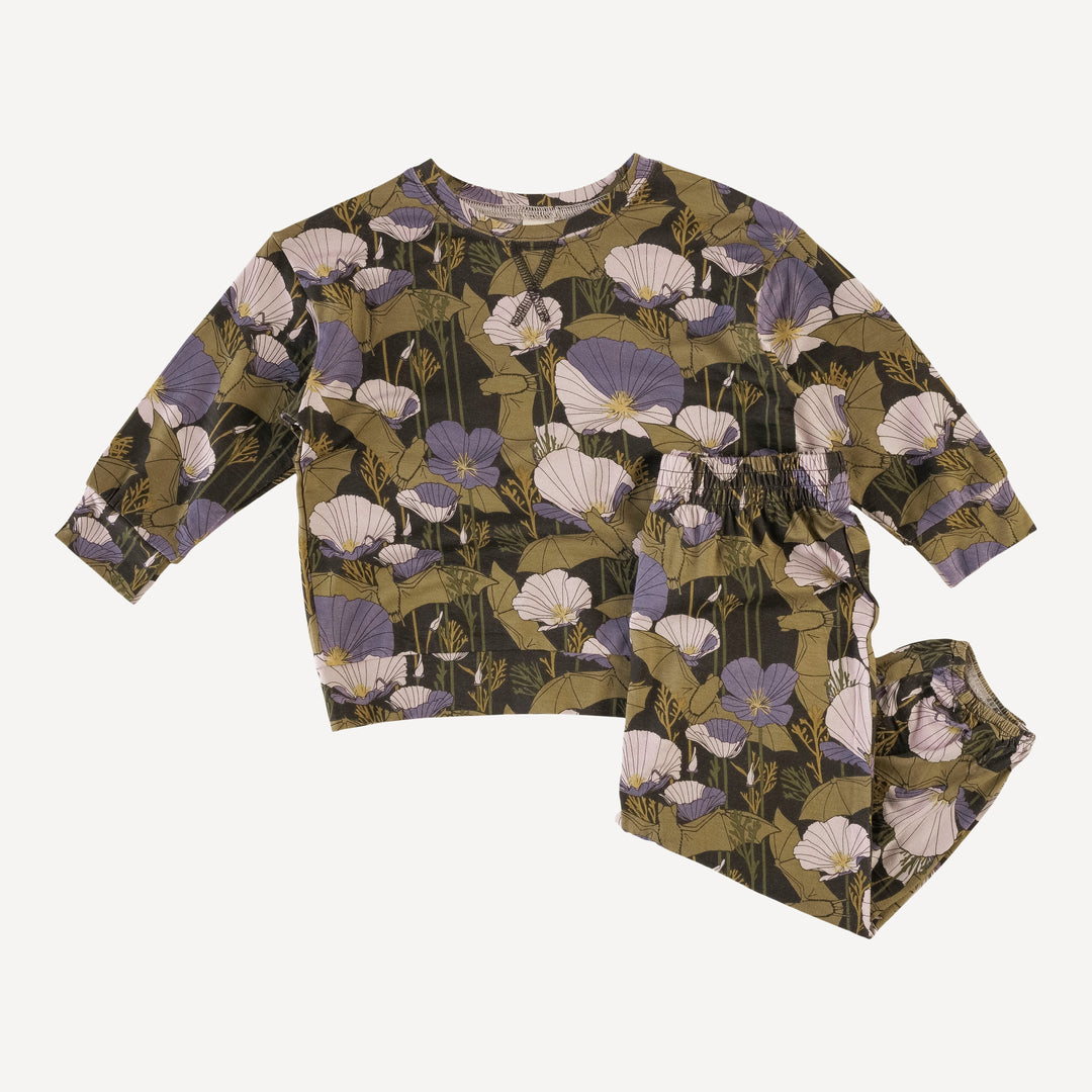 long sleeve relaxed jogger set | poppy bats | organic cotton interlock