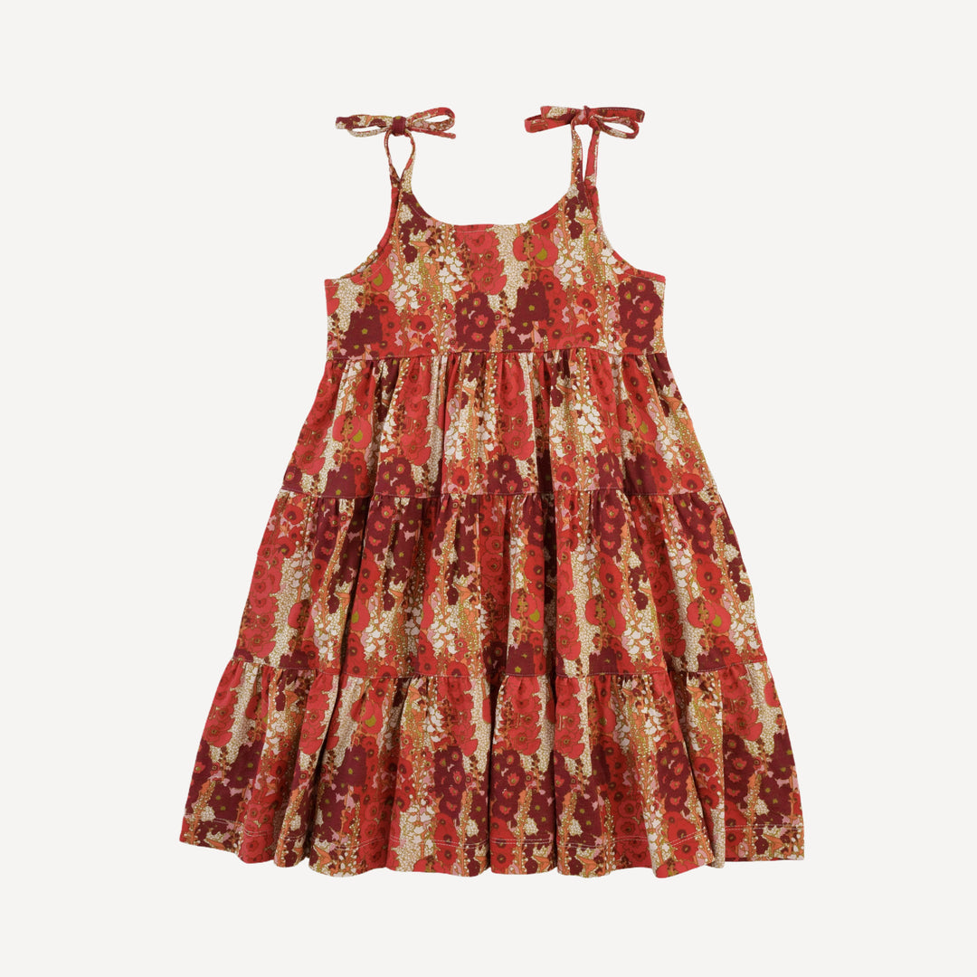 spaghetti tie prairie dress | red hollyhocks | bamboo