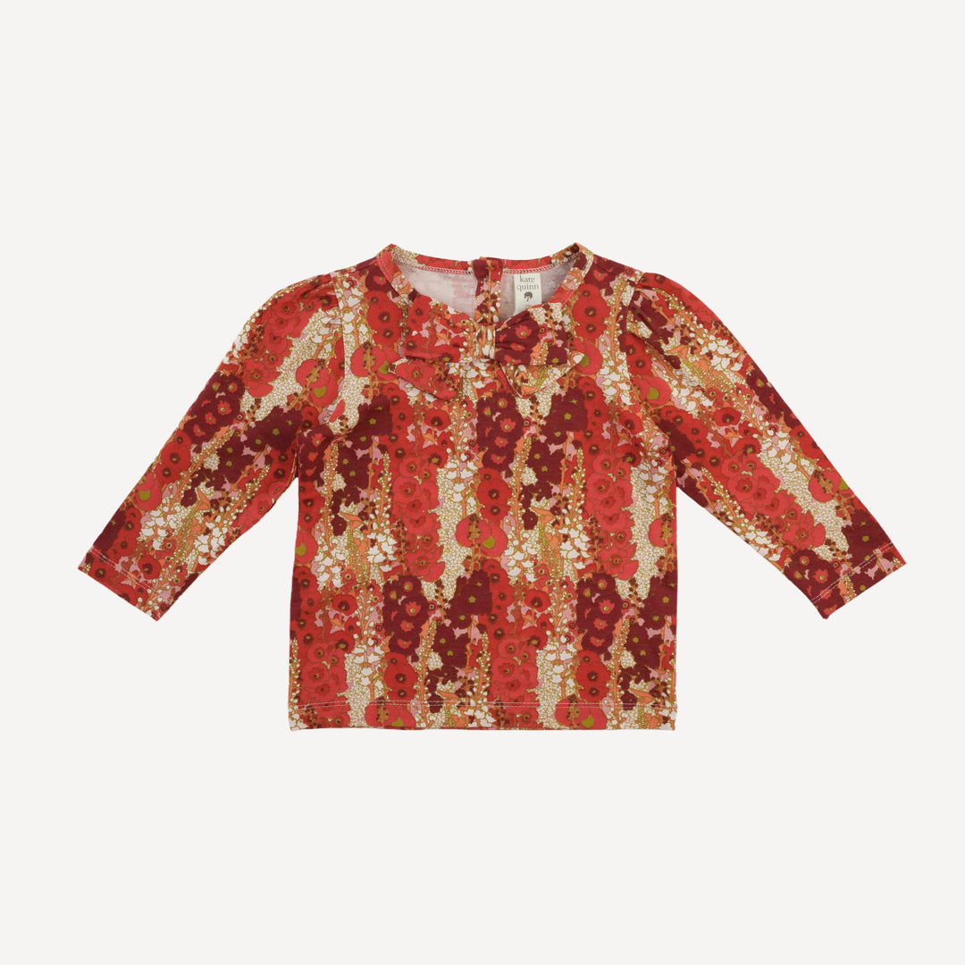 long sleeve bow top | red hollyhocks | bamboo