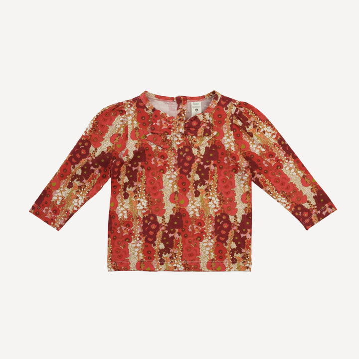 long sleeve bow top | red hollyhocks | bamboo