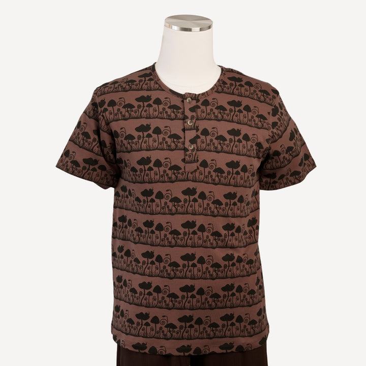 mens short sleeve henley top | mushroom | organic cotton interlock