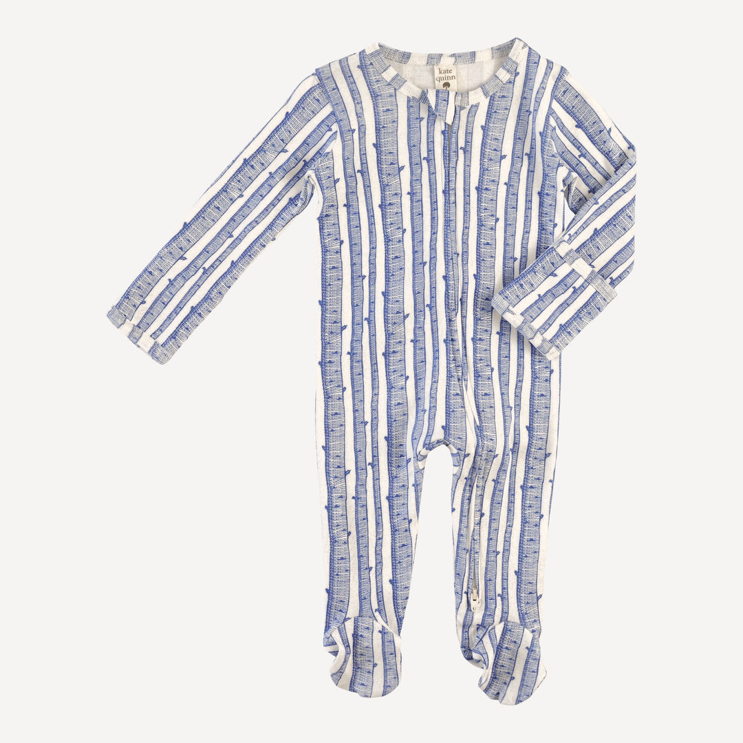 long sleeve two way zipper footie | monaco birch | organic cotton flat rib