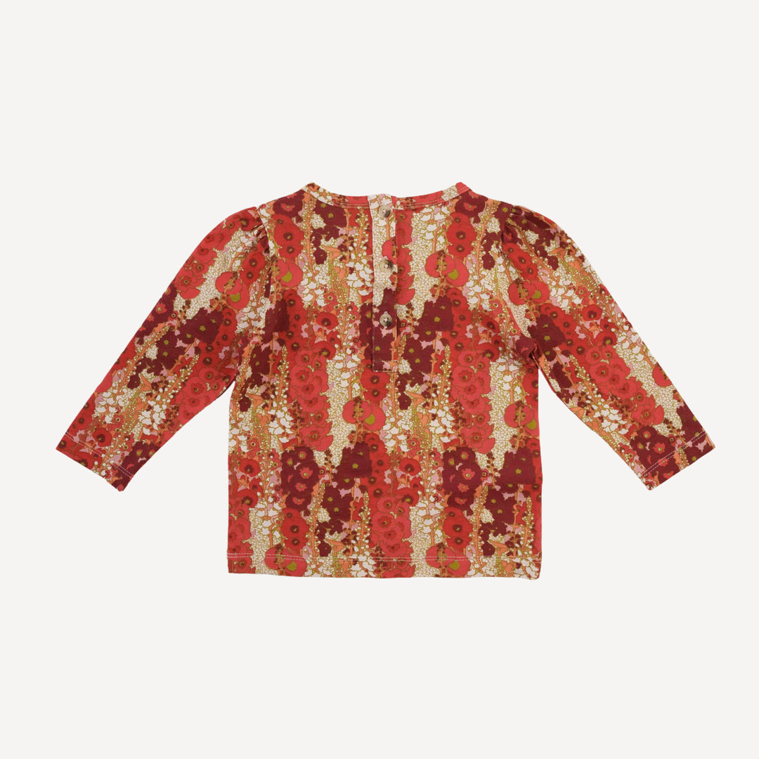 long sleeve bow top | red hollyhocks | bamboo
