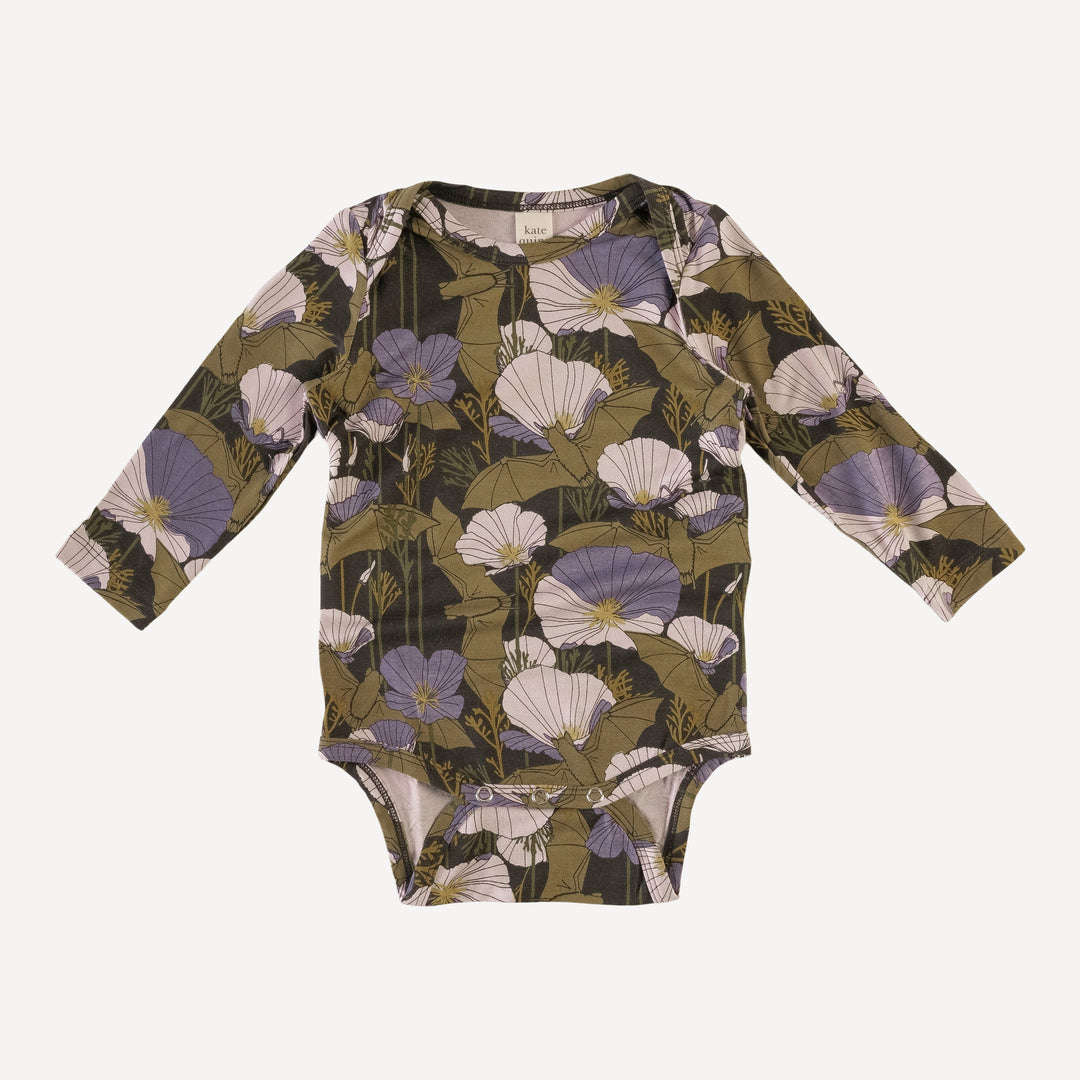 long sleeve lap neck bodysuit | poppy bats | organic cotton interlock