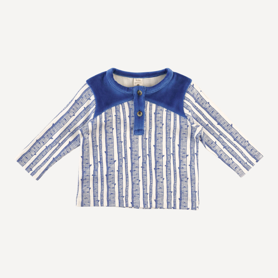 long sleeve color blocked henley tee | monaco birch | organic cotton flat rib