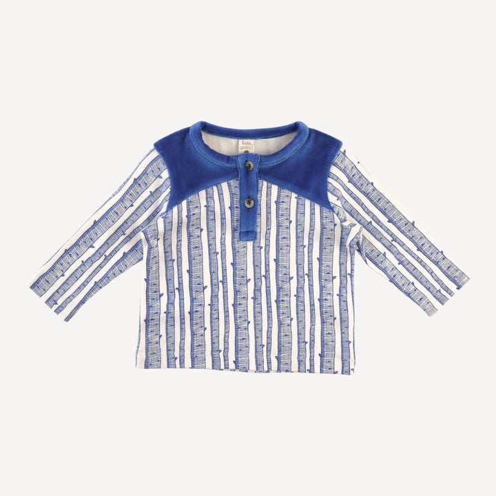 long sleeve color blocked henley tee | monaco birch | organic cotton flat rib