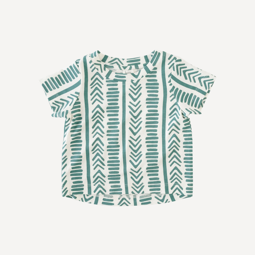 short sleeve essential boxy tee | turquoise mosaic stripe | lenzing modal