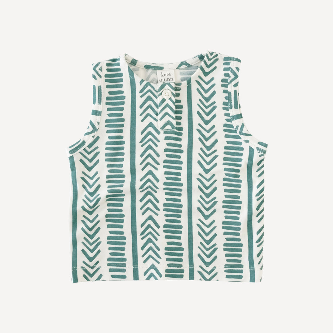 sleeveless one button shirt | turquoise mosaic stripe | lenzing modal