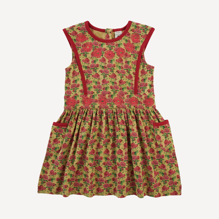 sleeveless embroidered apron dress | gold climbing rose | bamboo