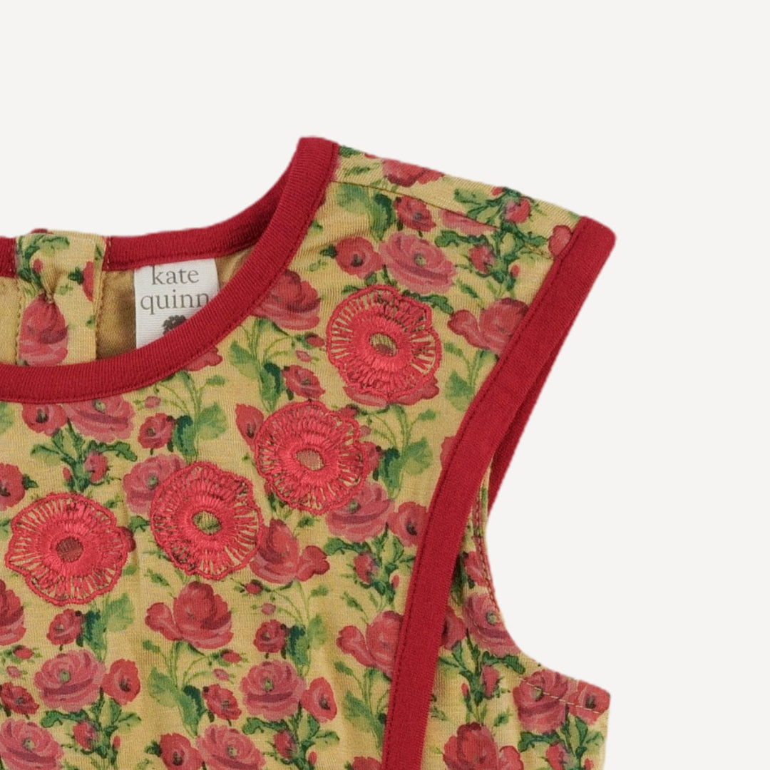 sleeveless embroidered apron dress | gold climbing rose | bamboo