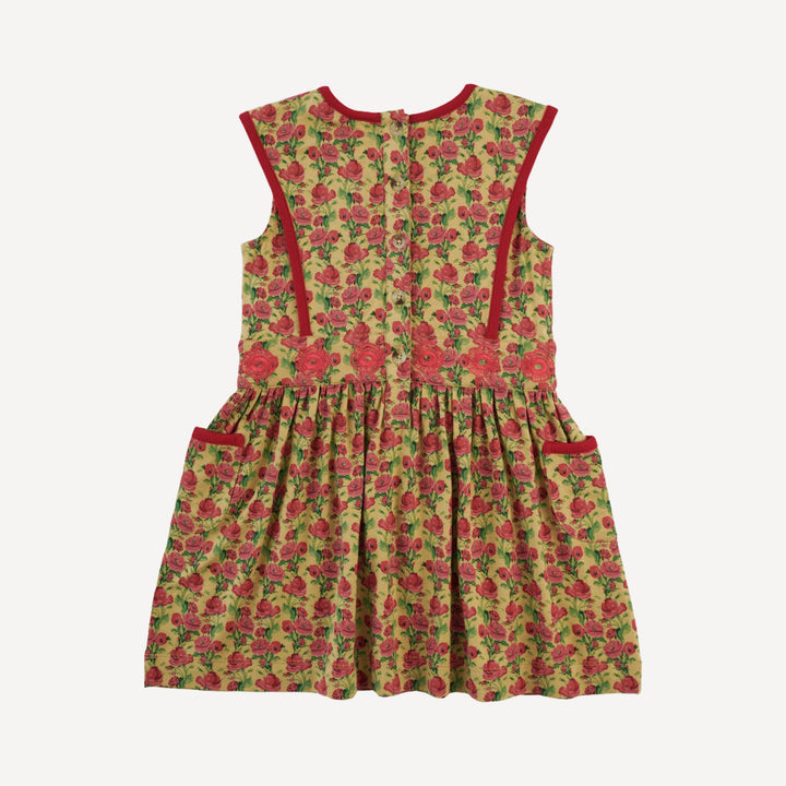 sleeveless embroidered apron dress | gold climbing rose | bamboo
