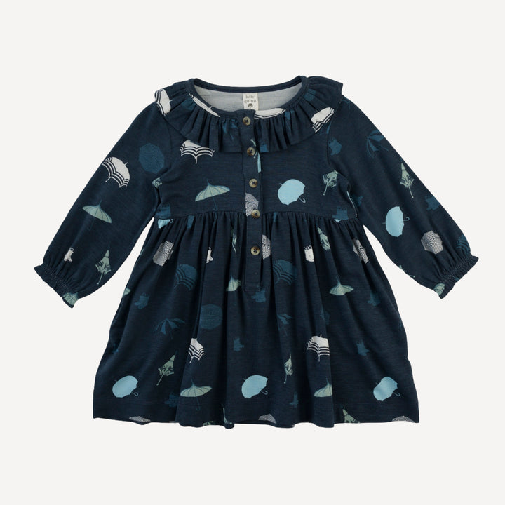 long sleeve ophelia dress | blue umbrellas | bamboo