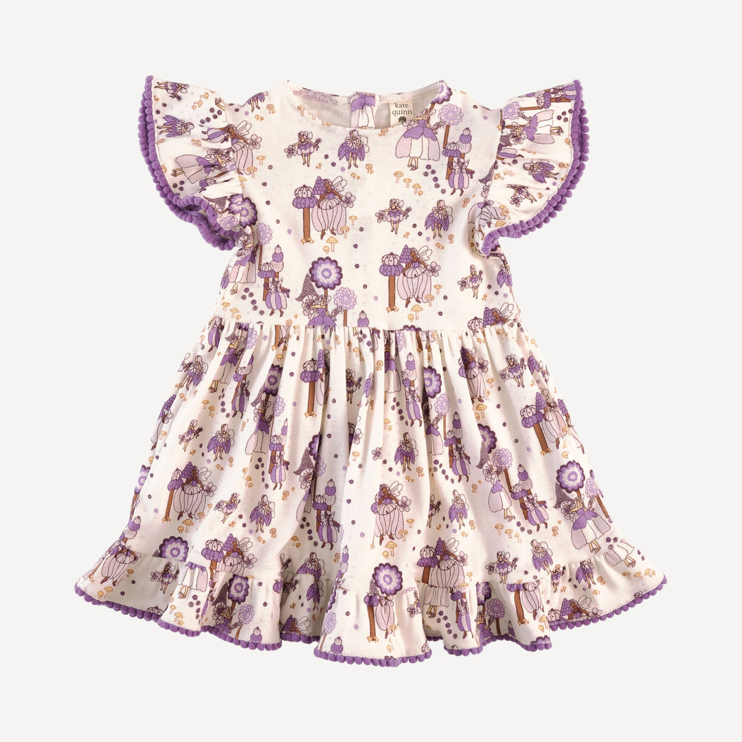 flutter sleeve pom pom pinafore dress | sugar plum fairy | organic cotton flat rib