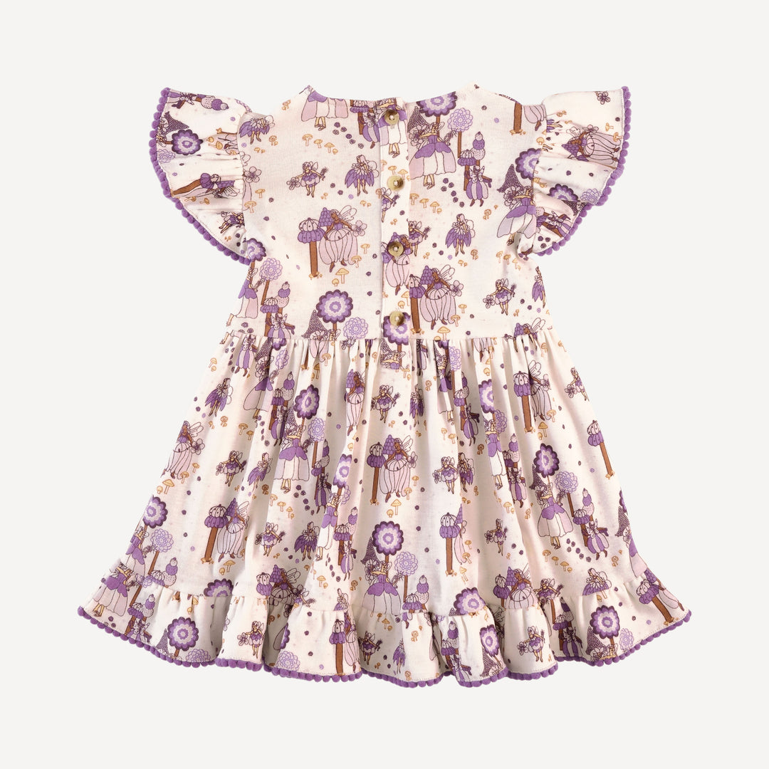 flutter sleeve pom pom pinafore dress | sugar plum fairy | organic cotton flat rib