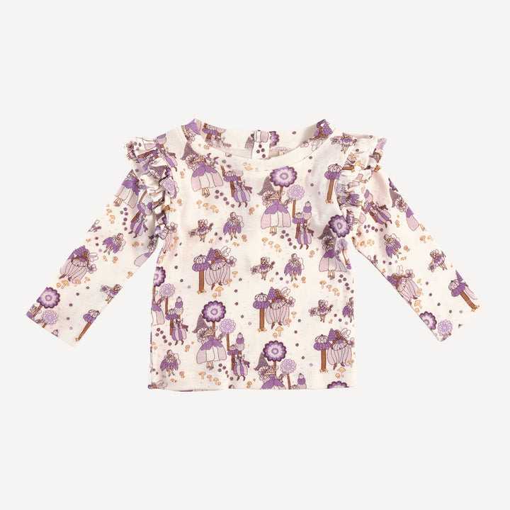 long sleeve double ruffle top | sugar plum fairy | organic cotton flat rib