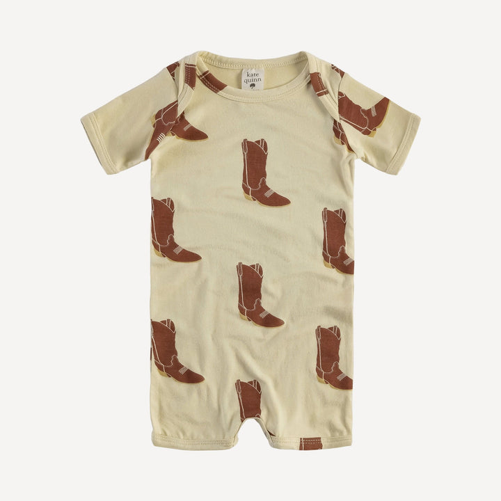 short sleeve lap neck jumpsuit | cowboy boot | organic cotton jersey