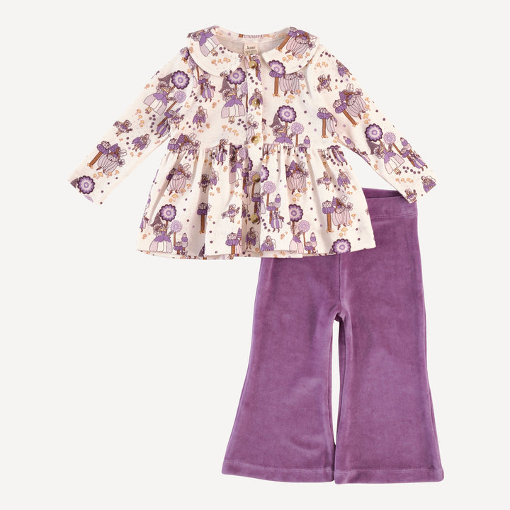 long sleeve peter pan button top + flare pant set | sugar plum fairy | organic cotton flat rib