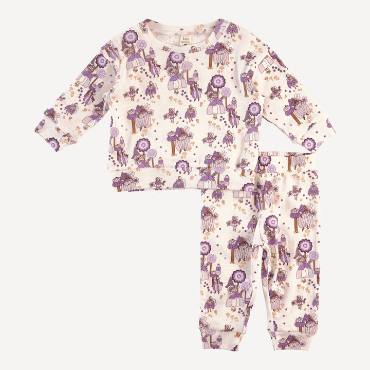 long sleeve cuffed jogger set | sugar plum fairy | organic cotton flat rib
