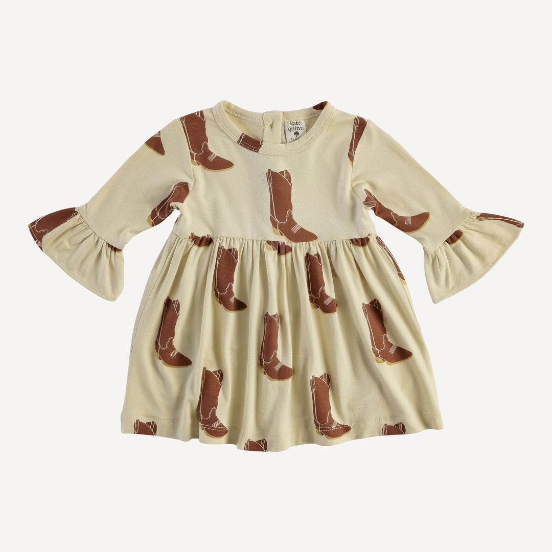 long sleeve bell sleeve dress | cowboy boot | organic cotton jersey