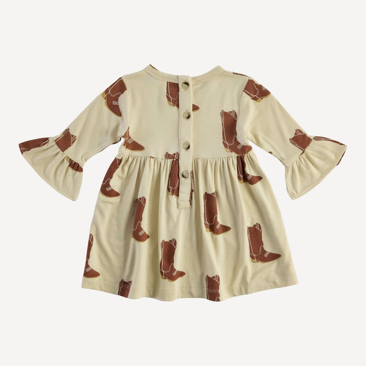 long sleeve bell sleeve dress | cowboy boot | organic cotton jersey
