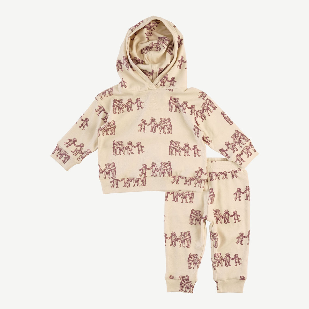 long sleeve hooded cuffed jogger set | ginger teddy bear | organic cotton flat rib