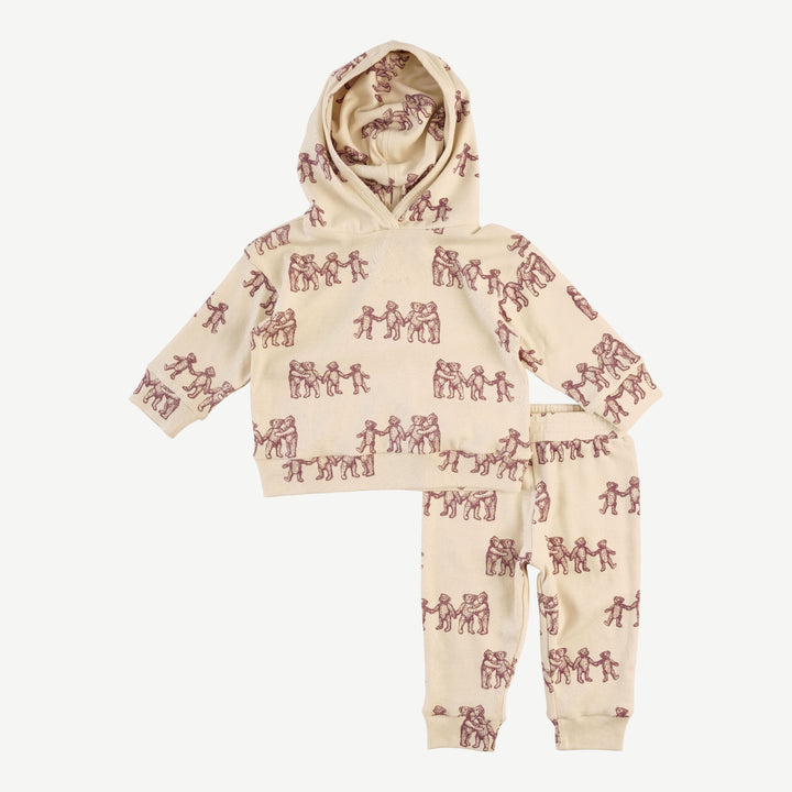 long sleeve hooded cuffed jogger set | ginger teddy bear | organic cotton flat rib
