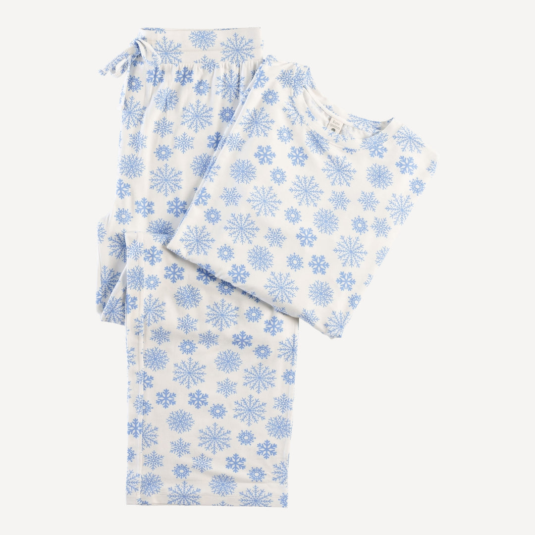 mens long sleeve crew neck pj set | blue snowflake | bamboo