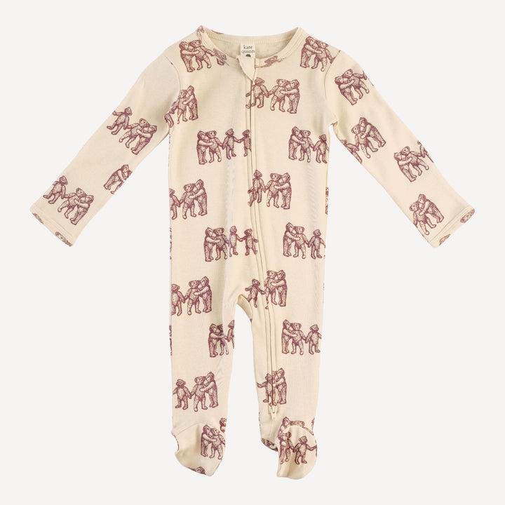 long sleeve two way zipper footie | ginger teddy bear | organic cotton flat rib
