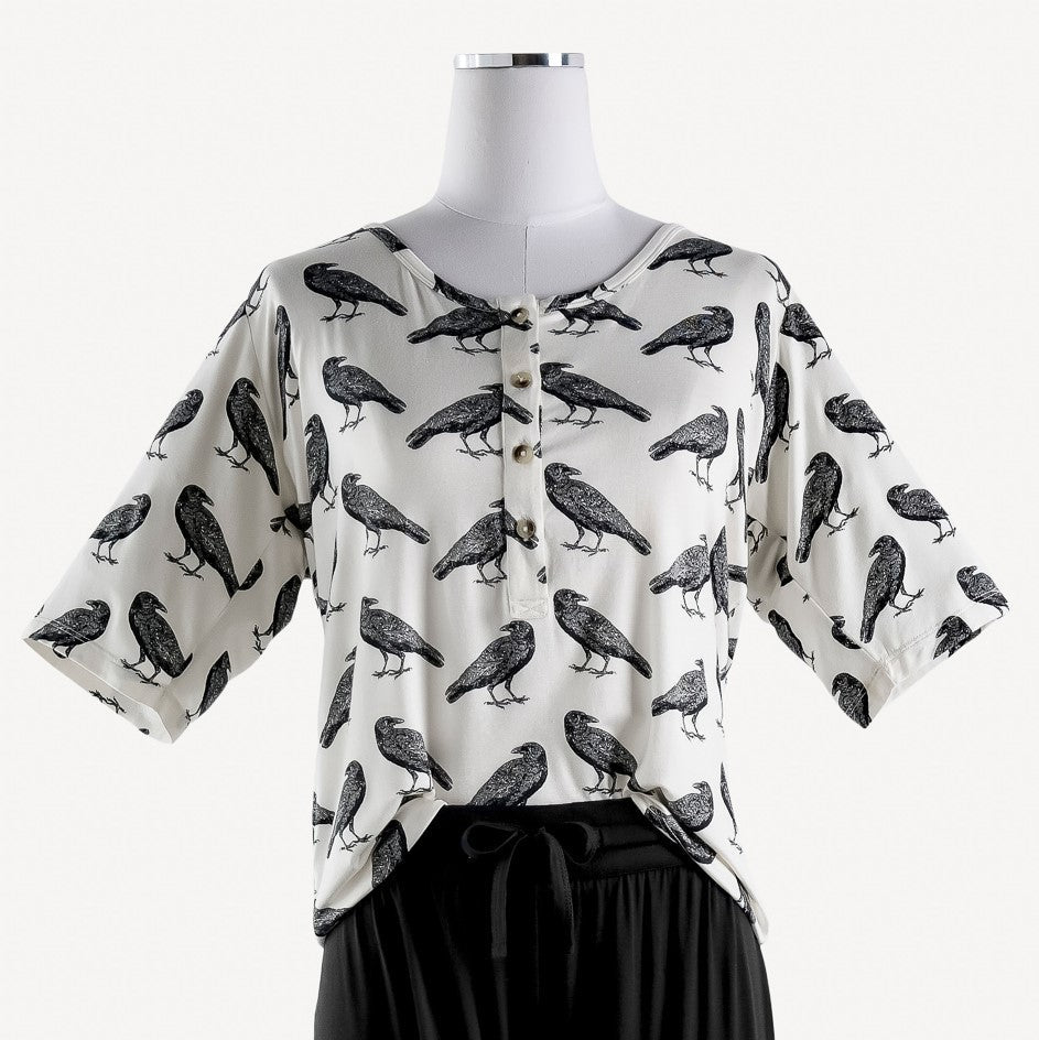 womens relaxed lounge henley | raven | organic cotton interlock