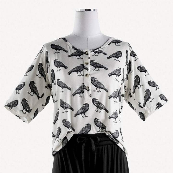 womens relaxed lounge henley | raven | organic cotton interlock