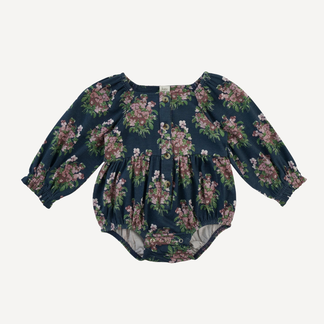 long sleeve woodland ruffle bubble | mauve pansy | bamboo