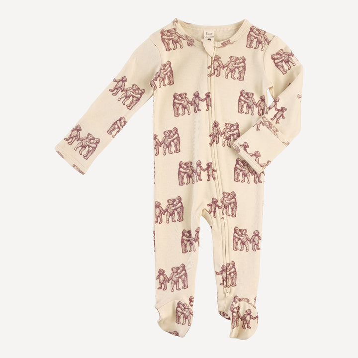long sleeve two way zipper footie | ginger teddy bear | organic cotton flat rib