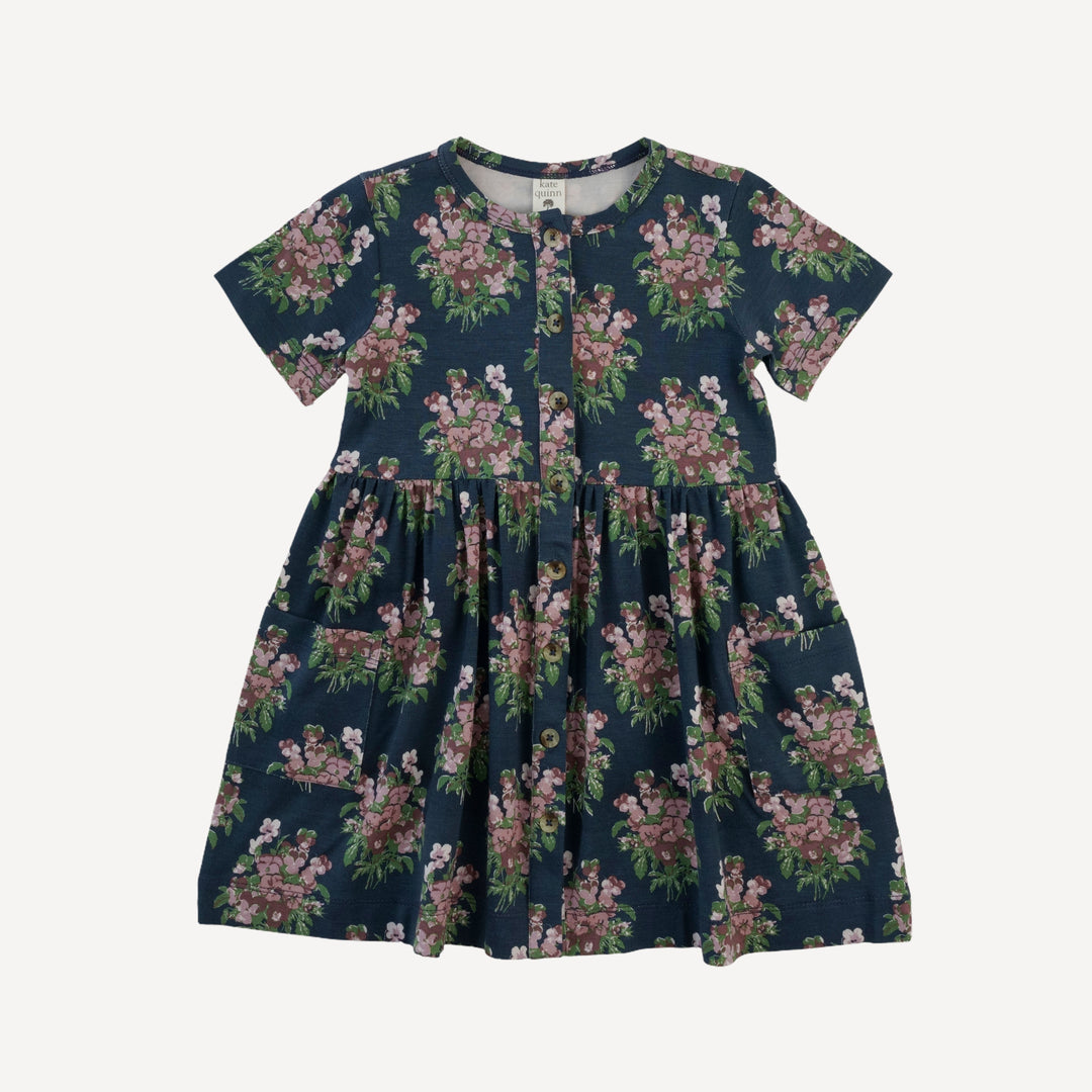 short sleeve button front pocket dress | mauve pansy | bamboo