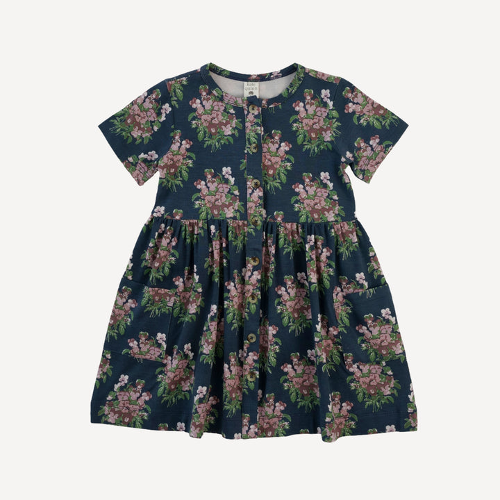 short sleeve button front pocket dress | mauve pansy | bamboo