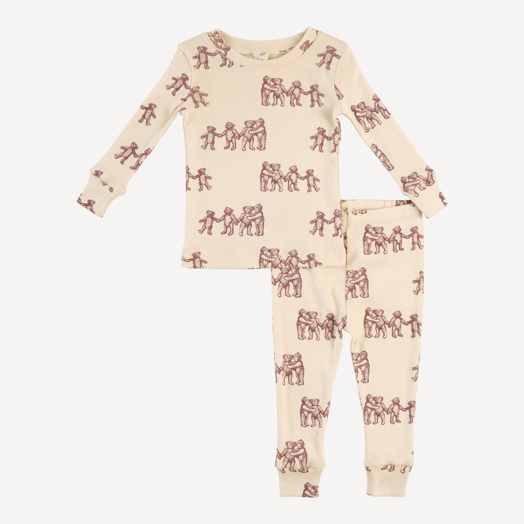 long sleeve crew neck pj set | ginger teddy bear | organic cotton flat rib