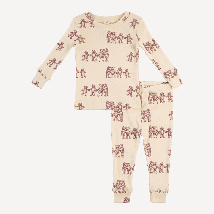 long sleeve crew neck pj set | ginger teddy bear | organic cotton flat rib