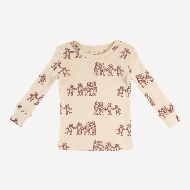 long sleeve crew neck pj set | ginger teddy bear | organic cotton flat rib