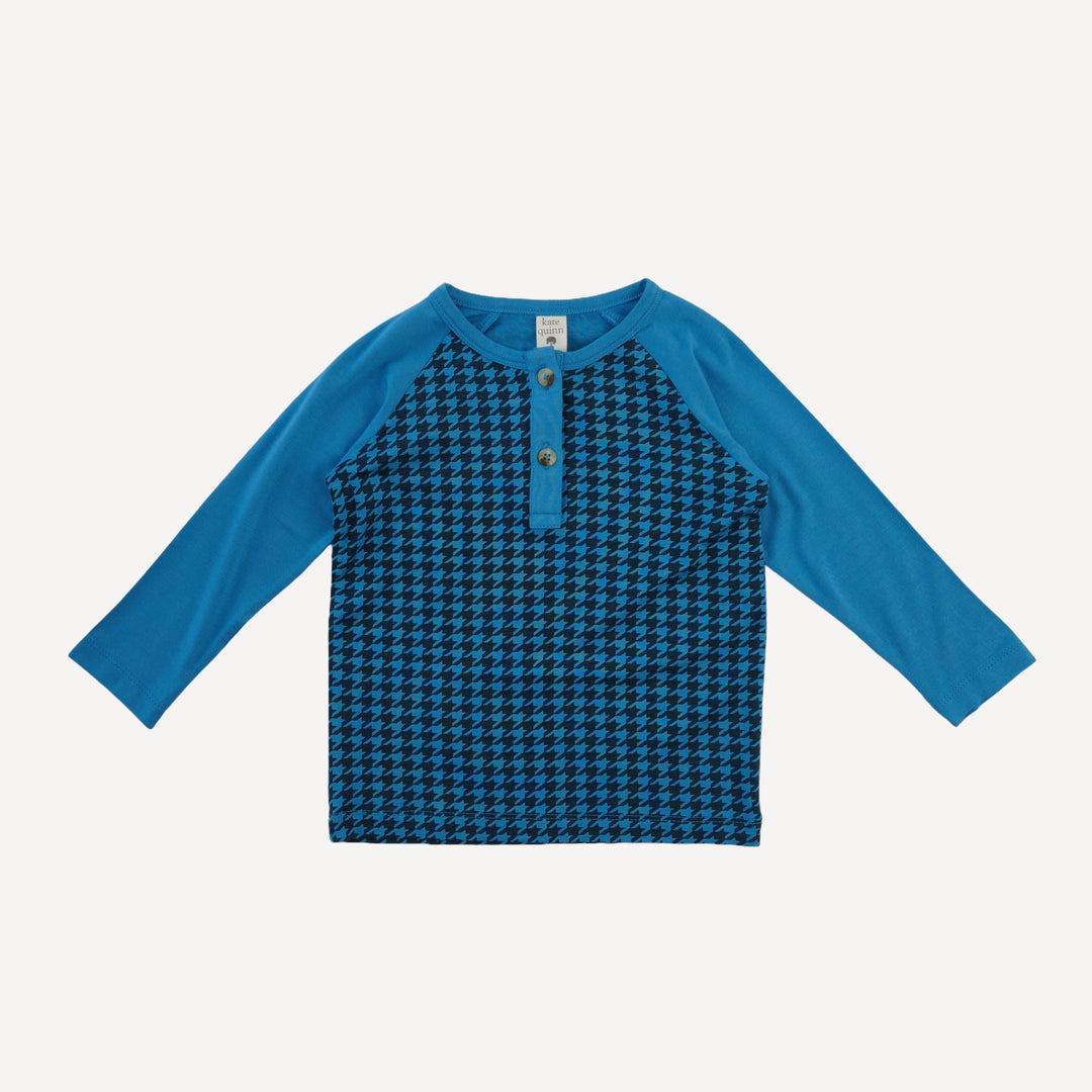 long sleeve baseball henley tee | blue houndstooth | bamboo