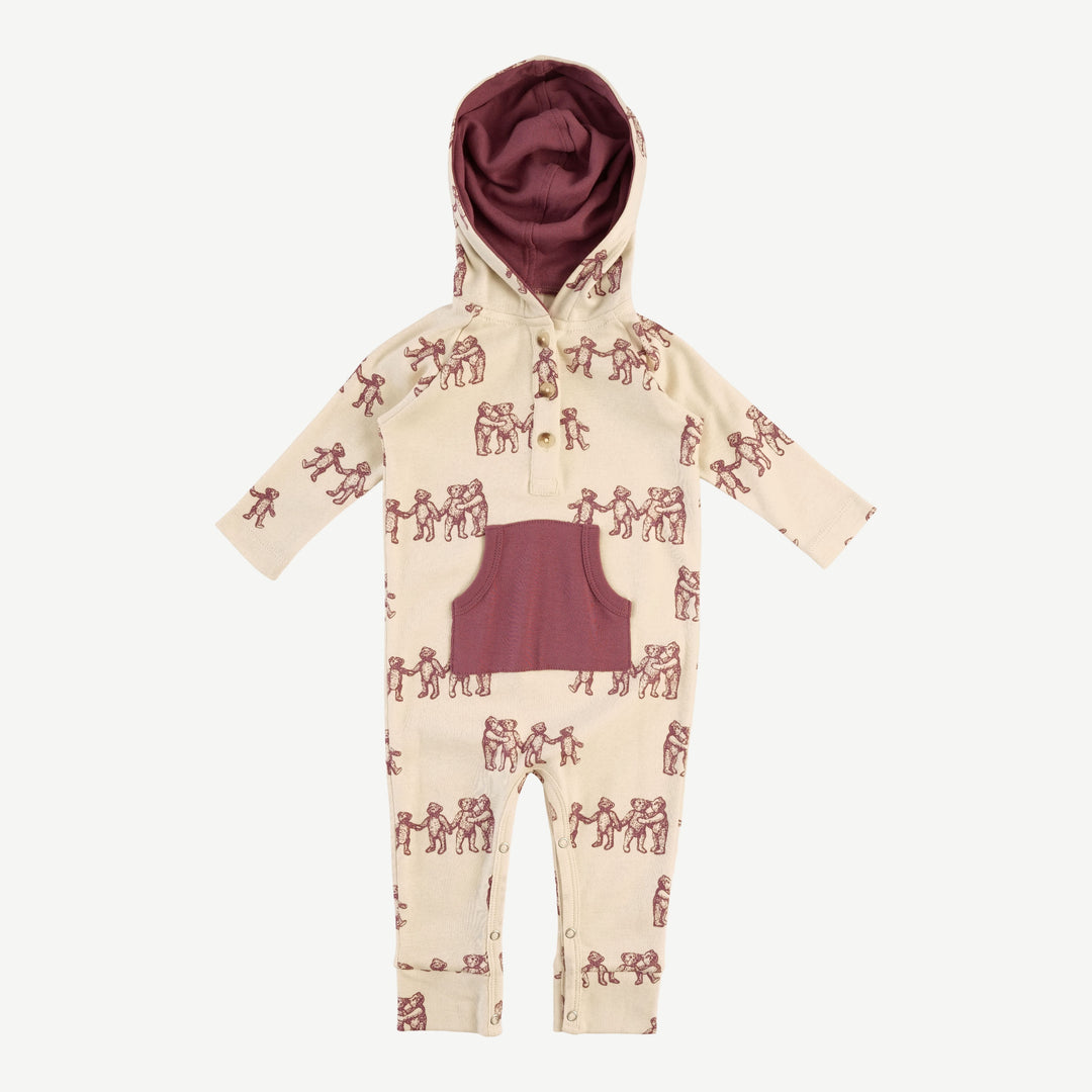 long sleeve hooded sport jumpsuit | ginger teddy bear | organic cotton flat rib