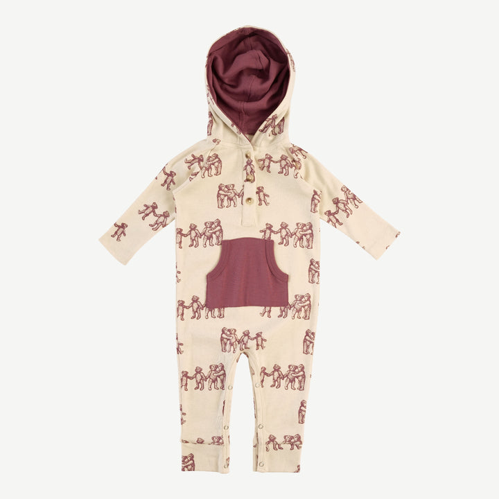 long sleeve hooded sport jumpsuit | ginger teddy bear | organic cotton flat rib
