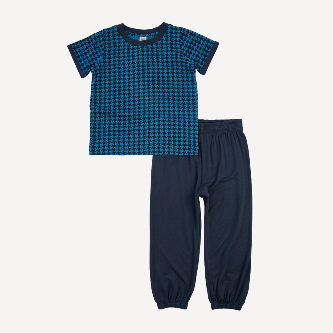 short sleeve ringer tee + jogger set | blue houndstooth | bamboo