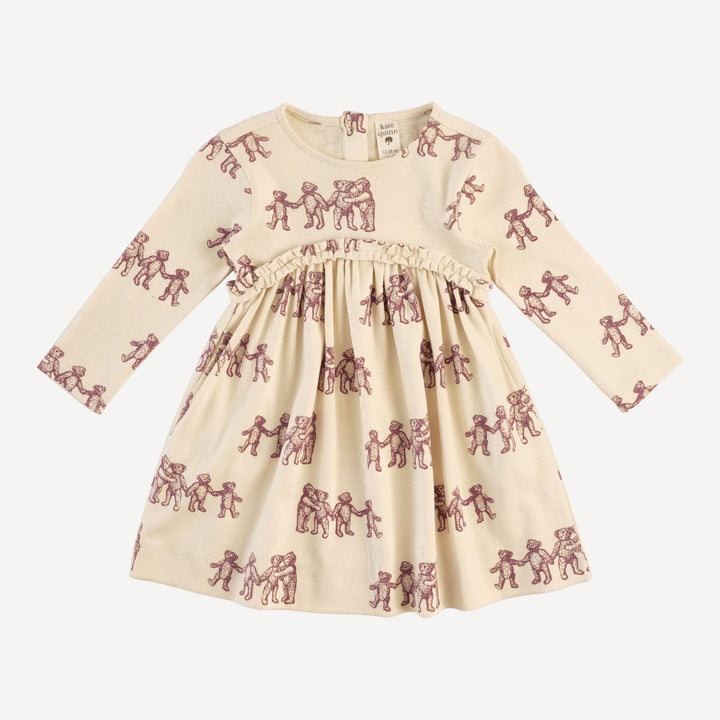 long sleeve rainbow empire dress | ginger teddy bear | organic cotton flat rib