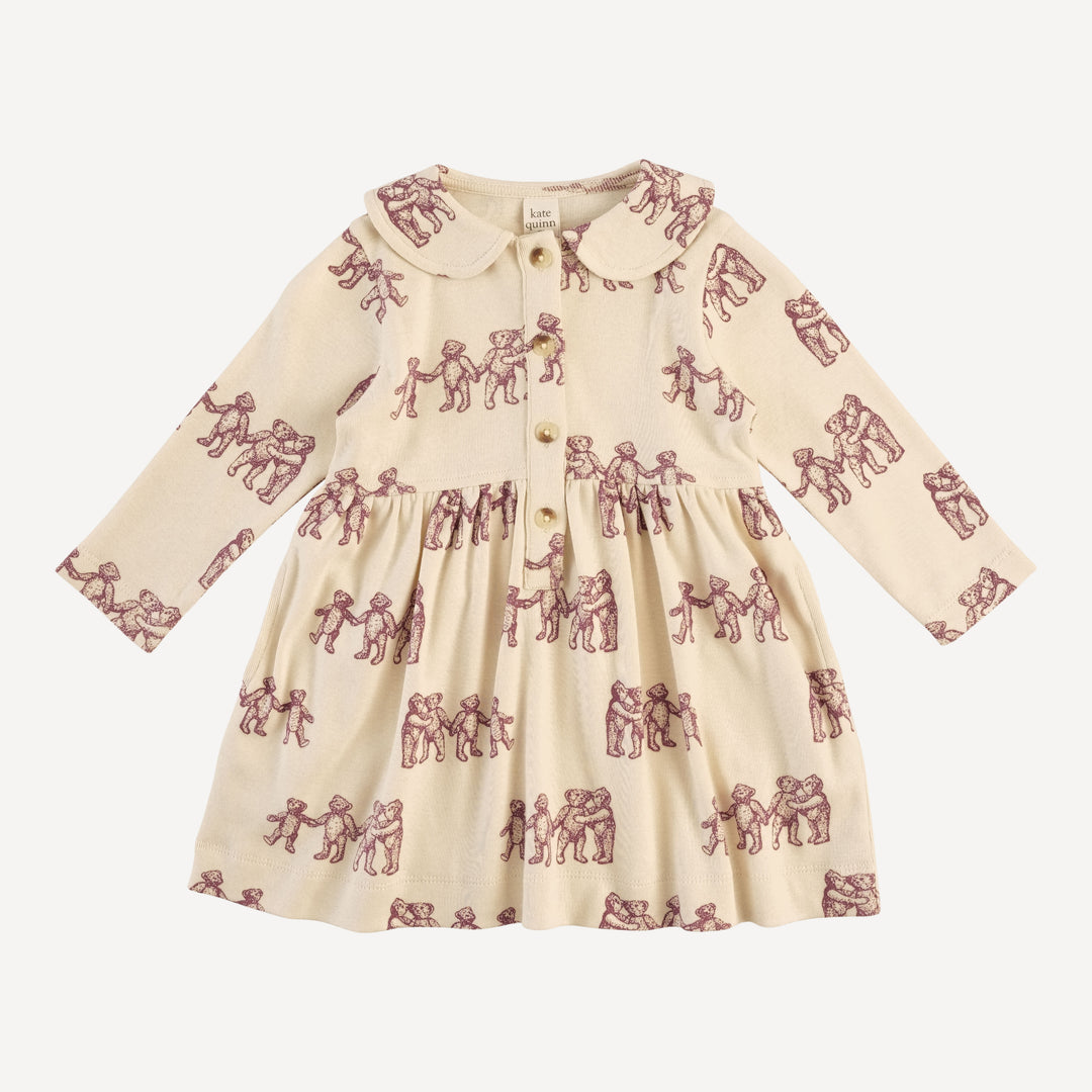 long sleeve henley peter pan dress | ginger teddy bear | organic cotton flat rib