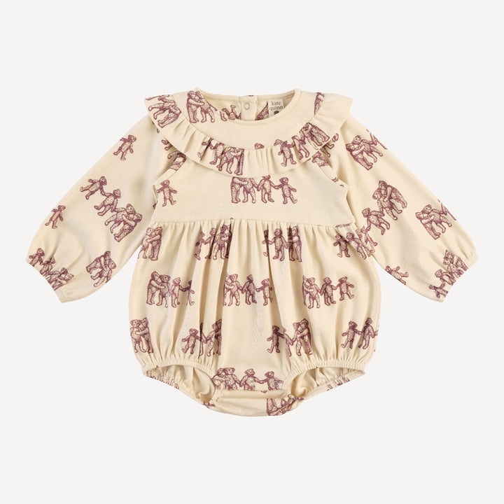 long sleeve circle ruffle bubble | ginger teddy bear | organic cotton flat rib