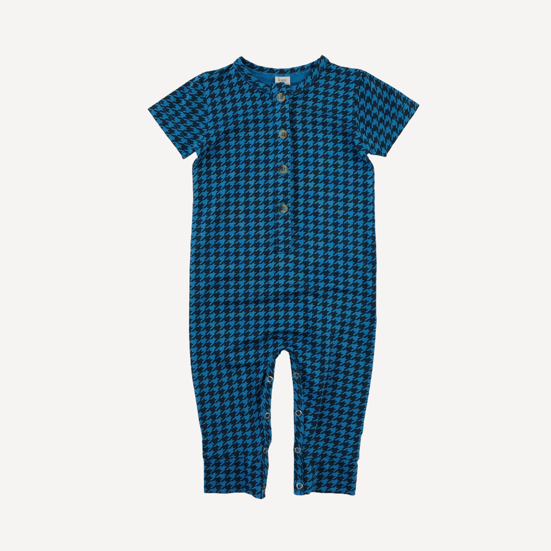 short sleeve sport union suit | blue houndstooth | bamboo
