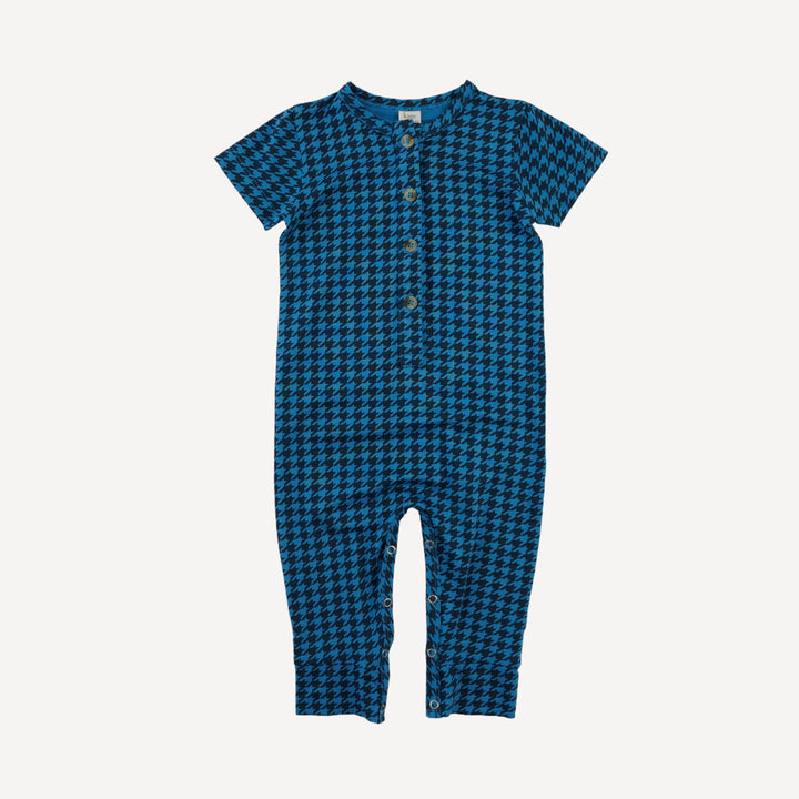 short sleeve sport union suit | blue houndstooth | bamboo
